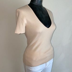 Michael Kors Collection Italy Cashmere Deep V-Neck Fitted Top